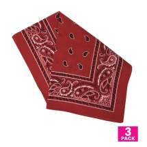 Cotton Bandanas for Face Masks | Make a Cloth Face Mask (22 inch size) - 3 Pack - Stylish Red