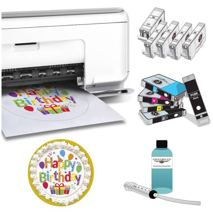 luister verkoper antenne DELUXE PACKAGE 2: INKEDIBLES IE-072 Bundled Printing System - includes  brand new wireless printer with complete set of edible ink cartridges, set  of cleaning cartridges and a food grade flush cleaning system - Inkedibles